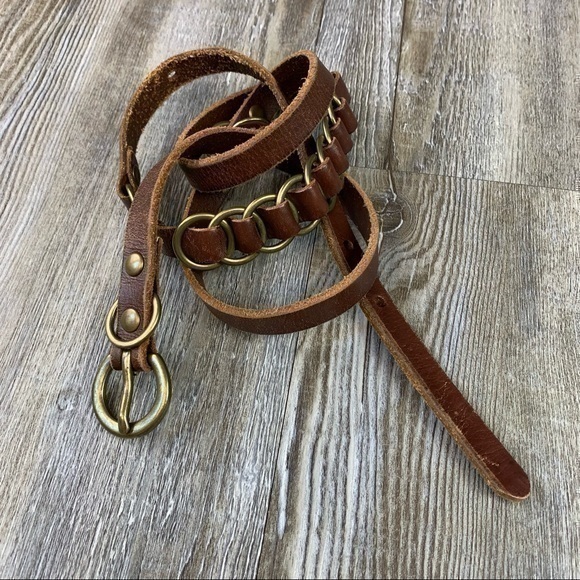 Accessories - Brown Leather Brass Tone Hardware Belt